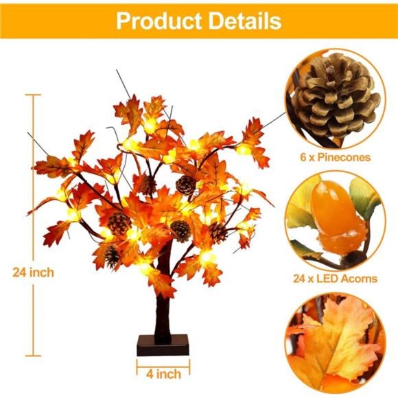 2 Pcs Maple Tree Light for Fall Thanksgiving  |  24"/2FT Lighted Maple Tree - Picture 7 of 7